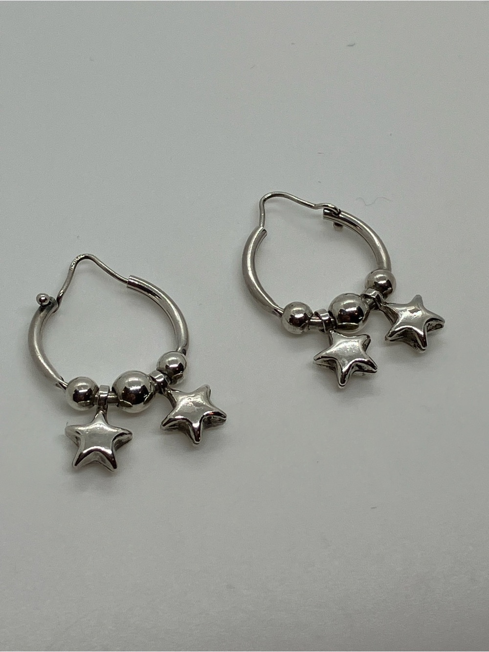 Vtg 925 Italy Puffy Star Celestial Charm Hoop Earrings